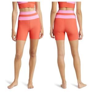 Beach Riot Samantha Rib Colorblock Bike Shorts in Coral Beach Size Medium